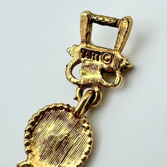 Vintage ART Mode Arthur Pepper Goldtone Bracelet With Faux Pearls Green Enamel - Picture 4 of 6